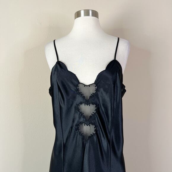 Vintage | 90s Heart Cut Out Black Satin Erika Taylor Lingerie Dress Night Gown L - Picture 3 of 7